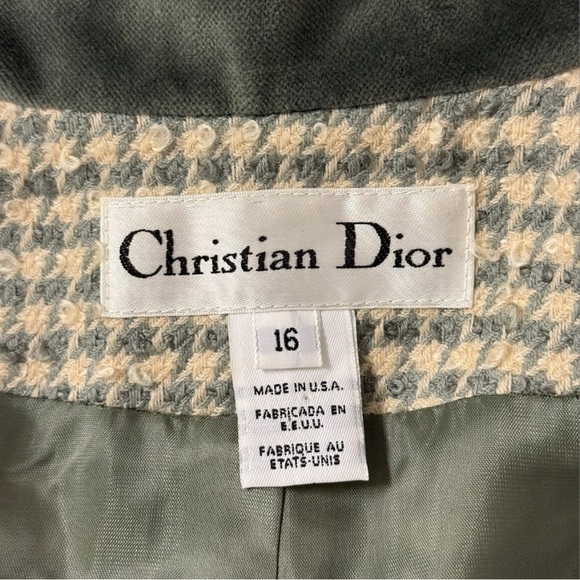 VTG Christian Dior Blazer Houndstooth Wool Mohair Blend Velvet Sz 16 Old Money - Picture 4 of 12